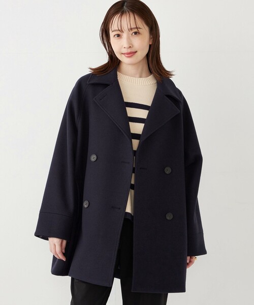 SHIPS Colors:〈手洗い可能〉ジャージーメルトン ピーコート