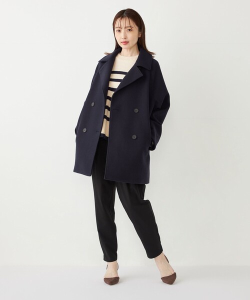 SHIPS Colors:〈手洗い可能〉ジャージーメルトン ピーコート