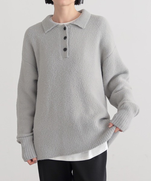 for/c（フォーシー）の「[セットアップ対応]フェザーロングスリーブニットポロ【サスティナブル】（ニット/セーター・レディース・ライトグレー/オフホワイト/ブルー・LL/M/L）」の5枚目の写真