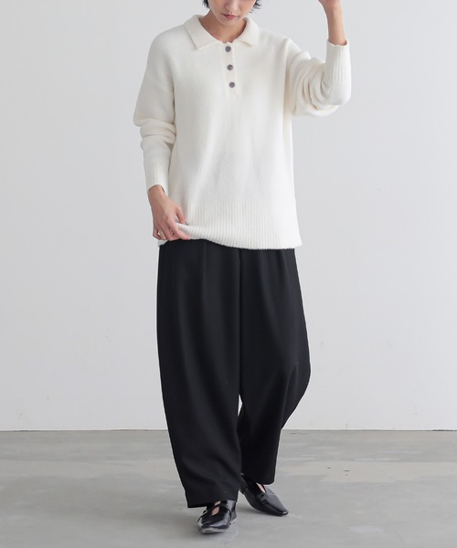 for/c（フォーシー）の「[セットアップ対応]フェザーロングスリーブニットポロ【サスティナブル】（ニット/セーター・レディース・ライトグレー/オフホワイト/ブルー・LL/M/L）」の18枚目の写真
