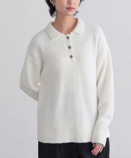 for/c（フォーシー）の「[セットアップ対応]フェザーロングスリーブニットポロ【サスティナブル】（ニット/セーター・レディース・ライトグレー/オフホワイト/ブルー・LL/M/L）」の11枚目の写真
