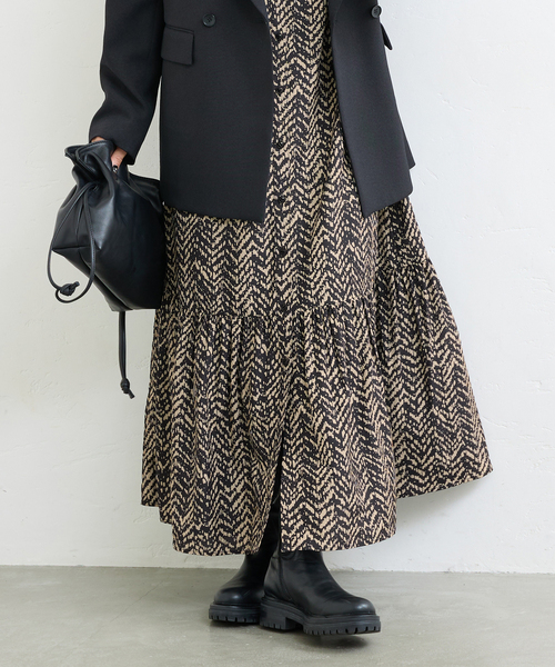 JOURNAL STANDARD（ジャーナルスタンダード）の「ランダムヘリンボーンプリントワンピース（ワンピース・レディース・ブラック・FREE）」の5枚目の写真