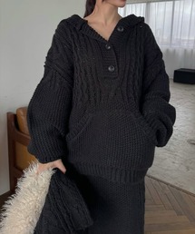 WILLFULLY | skipper hoodie cable muff pocket knit(ニット/セーター)