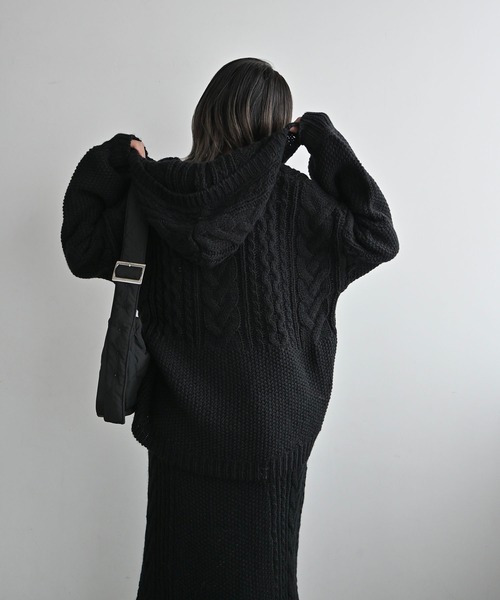 セール】skipper hoodie cable muff pocket knit（ニット/セーター