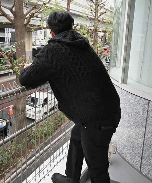 セール】skipper hoodie cable muff pocket knit（ニット/セーター