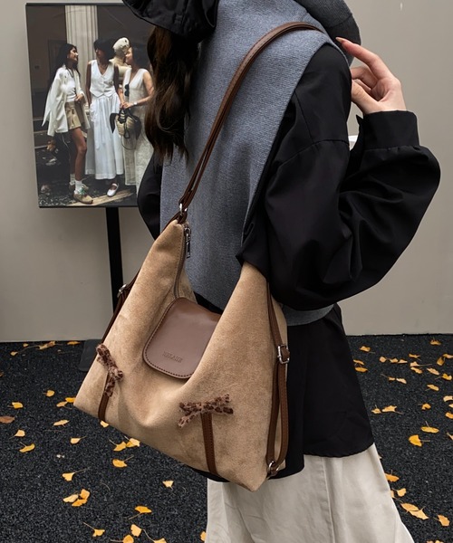 FREE STYLISTS（フリー スタイリスト）の「Y2K ダブルリボンスエードレザーショルダーバッグ/3WAY（ショルダーバッグ・レディース・ブラウン/ダークブラウン・FREE）」の22枚目の写真