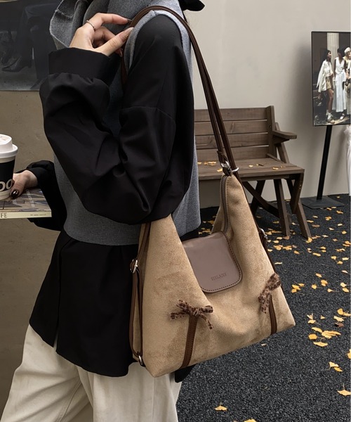 FREE STYLISTS（フリー スタイリスト）の「Y2K ダブルリボンスエードレザーショルダーバッグ/3WAY（ショルダーバッグ・レディース・ブラウン/ダークブラウン・FREE）」の20枚目の写真