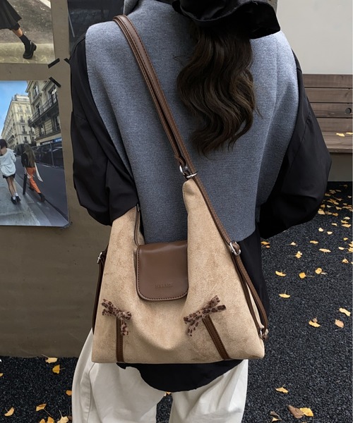 FREE STYLISTS（フリー スタイリスト）の「Y2K ダブルリボンスエードレザーショルダーバッグ/3WAY（ショルダーバッグ・レディース・ブラウン/ダークブラウン・FREE）」の21枚目の写真