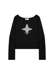 ESCAPEFROM（エスケープフロム）の「Noise Diamond Print Slim Fit Boat Neck Long Sleeve Black（Tシャツ/カットソー）」