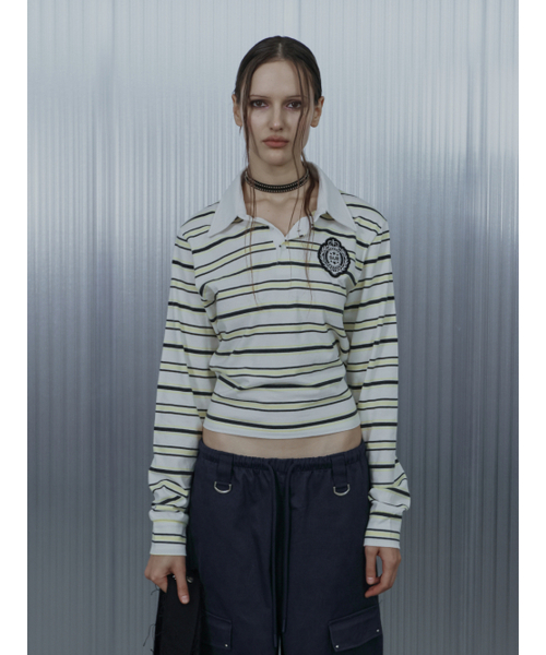 SETUP-EXE(セットアップイーエックスイー)の「STRIPE WAPPEN POLO TOP / YELLOW(ポロシャツ・レディース・その他・OS)」の3枚目の写真