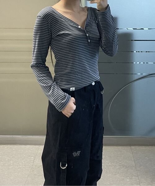 THE GREEN LAB（ザグリーンラボ）の「ストライプヘンリーネックロングスリーブ[ブラック]（Tシャツ/カットソー・レディース・その他・FREE）」の18枚目の写真