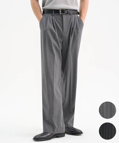 TRIP LE SENS（トリップ ル センス）の「ライトツーピンタックワイドスラックス_ストライプブラック（スラックス・メンズ・その他・SMALL/MEDIUM/LARGE）」の2枚目の写真