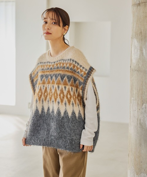 studio CLIP（スタディオクリップ）の「ノルディックニットベスト（ベスト・レディース・ブラウン/グレー・FREE）」の2枚目の写真