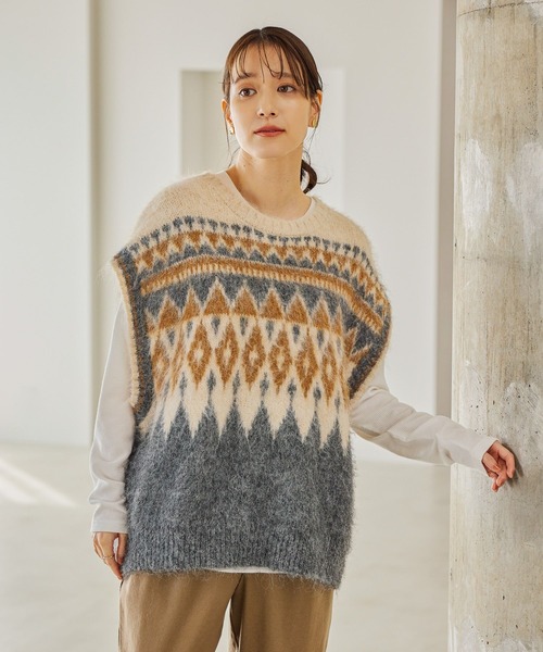 studio CLIP（スタディオクリップ）の「ノルディックニットベスト（ベスト・レディース・ブラウン/グレー・FREE）」の4枚目の写真