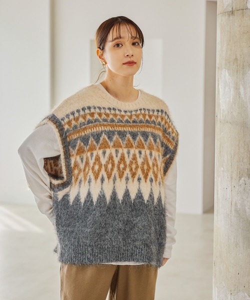 studio CLIP（スタディオクリップ）の「ノルディックニットベスト（ベスト・レディース・ブラウン/グレー・FREE）」の5枚目の写真