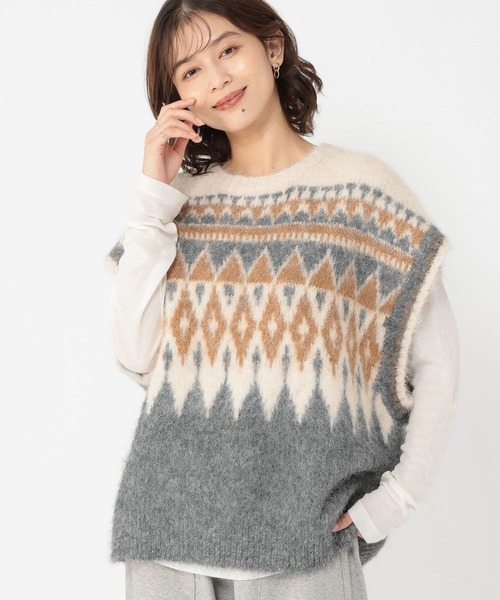 studio CLIP（スタディオクリップ）の「ノルディックニットベスト（ベスト・レディース・ブラウン/グレー・FREE）」の11枚目の写真