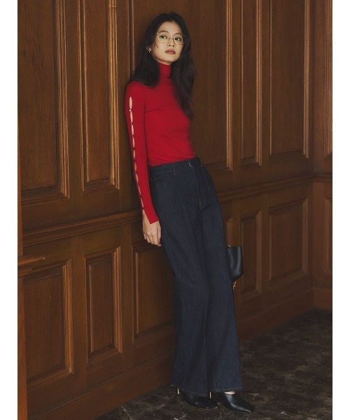 スラッシュリブニットトップス（ニット/セーター）｜anuans（ア