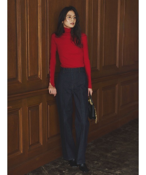 スラッシュリブニットトップス（ニット/セーター）｜anuans（ア