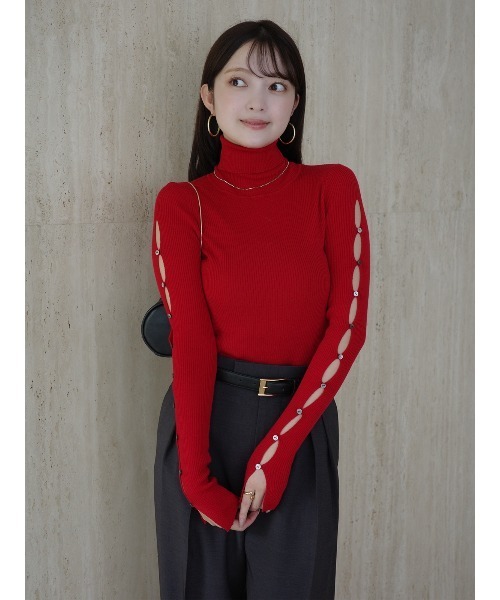 スラッシュリブニットトップス（ニット/セーター）｜anuans（ア