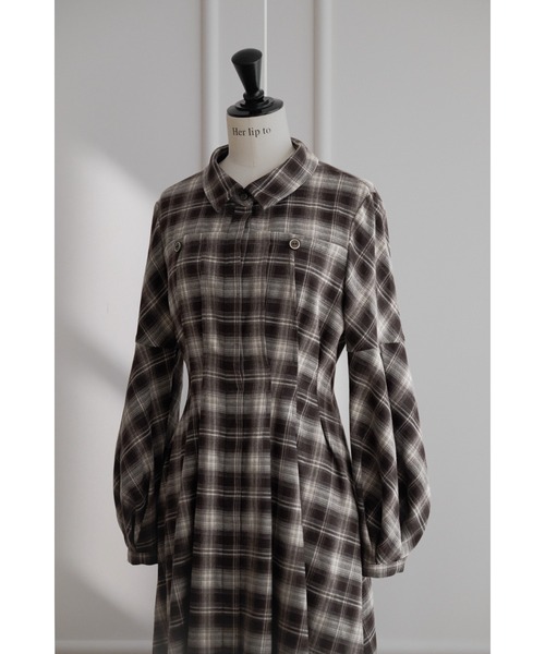 ワンピース Herlipto Checked Shirt Mini Dress 新品 her lip to Trois Logo Knit Mini Dress チェック ニット ミニ