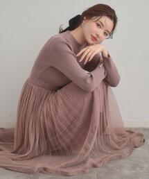 couture brooch | 【S-LL/キラキラリブニット】チュールドッキング ワンピース(ワンピース)