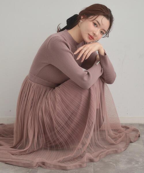 couture brooch(クチュールブローチ)の「【S-LL/キラキラリブニット】チュールドッキング ワンピース(ワンピース・レディース・アイボリー/ブラック/サンドベージュ・36/38/40/42)」の3枚目の写真