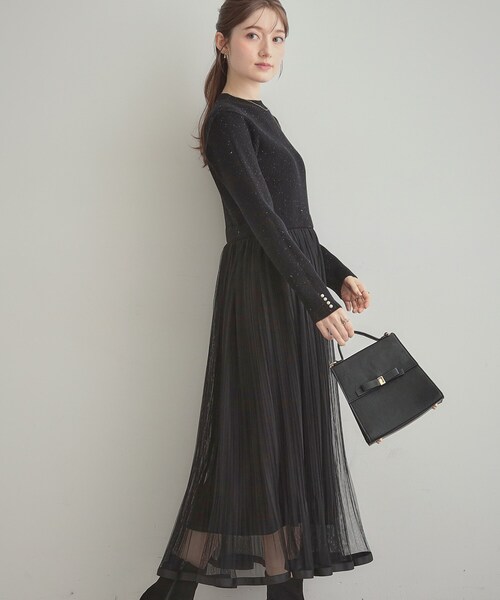 couture brooch(クチュールブローチ)の「【S-LL/キラキラリブニット】チュールドッキング ワンピース(ワンピース・レディース・アイボリー/ブラック/サンドベージュ・36/38/40/42)」の7枚目の写真