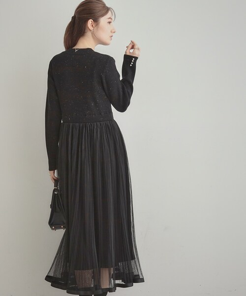 couture brooch(クチュールブローチ)の「【S-LL/キラキラリブニット】チュールドッキング ワンピース(ワンピース・レディース・アイボリー/ブラック/サンドベージュ・36/38/40/42)」の8枚目の写真