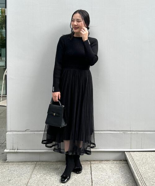 couture brooch(クチュールブローチ)の「【S-LL/キラキラリブニット】チュールドッキング ワンピース(ワンピース・レディース・アイボリー/ブラック/サンドベージュ・36/38/40/42)」の9枚目の写真