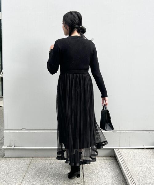 couture brooch(クチュールブローチ)の「【S-LL/キラキラリブニット】チュールドッキング ワンピース(ワンピース・レディース・アイボリー/ブラック/サンドベージュ・36/38/40/42)」の11枚目の写真