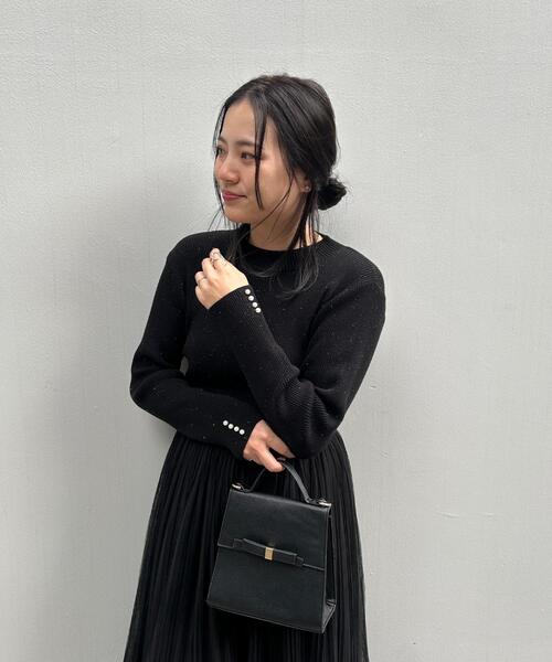 couture brooch(クチュールブローチ)の「【S-LL/キラキラリブニット】チュールドッキング ワンピース(ワンピース・レディース・アイボリー/ブラック/サンドベージュ・36/38/40/42)」の12枚目の写真