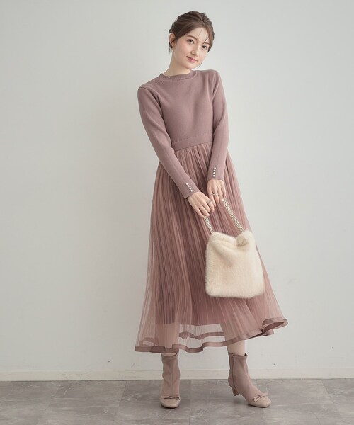 couture brooch(クチュールブローチ)の「【S-LL/キラキラリブニット】チュールドッキング ワンピース(ワンピース・レディース・アイボリー/ブラック/サンドベージュ・36/38/40/42)」の13枚目の写真