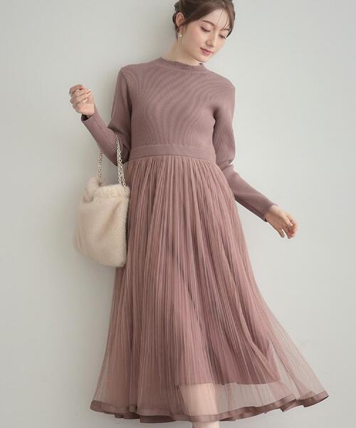 couture brooch(クチュールブローチ)の「【S-LL/キラキラリブニット】チュールドッキング ワンピース(ワンピース・レディース・アイボリー/ブラック/サンドベージュ・36/38/40/42)」の16枚目の写真