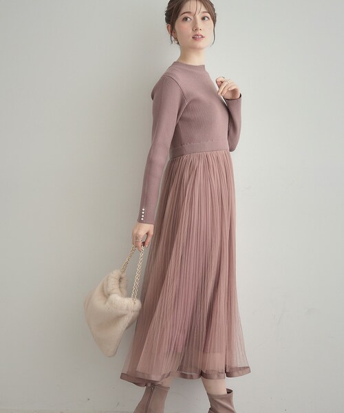 couture brooch(クチュールブローチ)の「【S-LL/キラキラリブニット】チュールドッキング ワンピース(ワンピース・レディース・アイボリー/ブラック/サンドベージュ・36/38/40/42)」の18枚目の写真