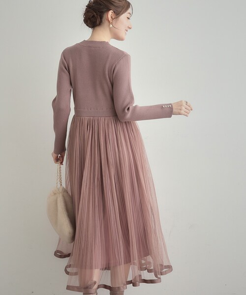 couture brooch(クチュールブローチ)の「【S-LL/キラキラリブニット】チュールドッキング ワンピース(ワンピース・レディース・アイボリー/ブラック/サンドベージュ・36/38/40/42)」の19枚目の写真