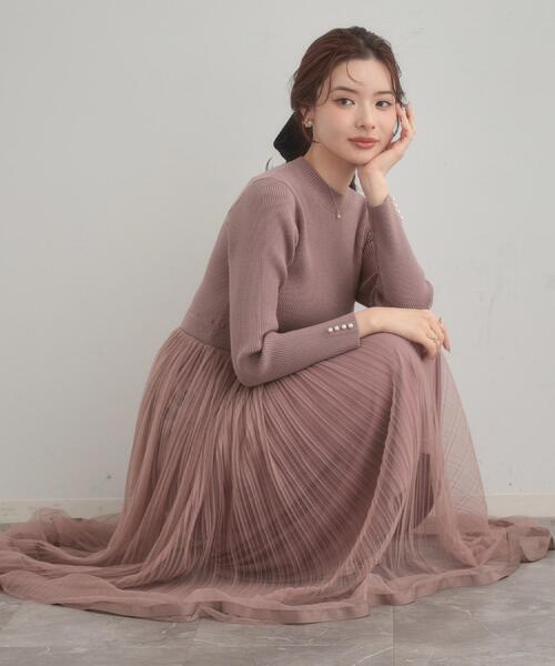 couture brooch(クチュールブローチ)の「【S-LL/キラキラリブニット】チュールドッキング ワンピース(ワンピース・レディース・アイボリー/ブラック/サンドベージュ・36/38/40/42)」の21枚目の写真