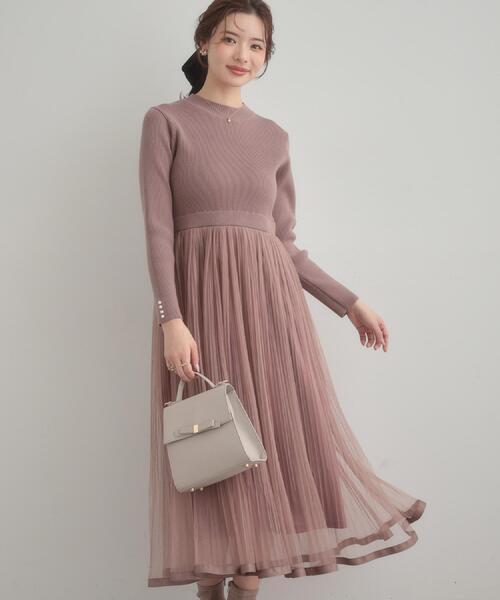 couture brooch(クチュールブローチ)の「【S-LL/キラキラリブニット】チュールドッキング ワンピース(ワンピース・レディース・アイボリー/ブラック/サンドベージュ・36/38/40/42)」の22枚目の写真