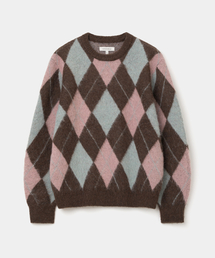 argyle brushed crew neck knit brown