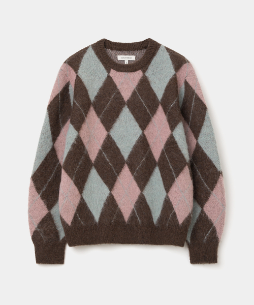 UNIFORM BRIDGE(ユニフォームブリッジ)の「argyle brushed crew neck knit brown(ニット/セーター・メンズ・その他・MEDIUM/LARGE/X-LARGE/XX-LARGE/SMALL)」の1枚目の写真