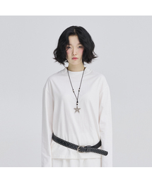 モックネックボーイクロップフィット長袖Tシャツホワイト