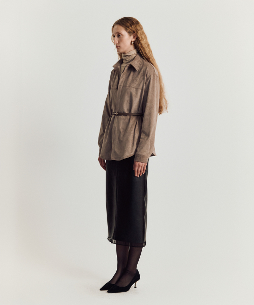 MAYVERU（メイバーユー）の「Geta Suede Jacket _ Brown（シャツ/ブラウス・レディース・その他・FREE）」の3枚目の写真