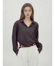 Glossy Shirt Blouse _D.Brown