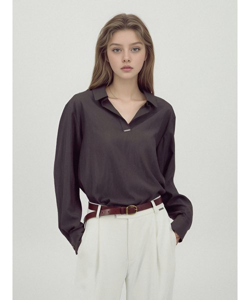 ACUD(アクド)の「Glossy Shirt Blouse _D.Brown(シャツ/ブラウス・レディース・ダークブラウン・FREE)」の1枚目の写真