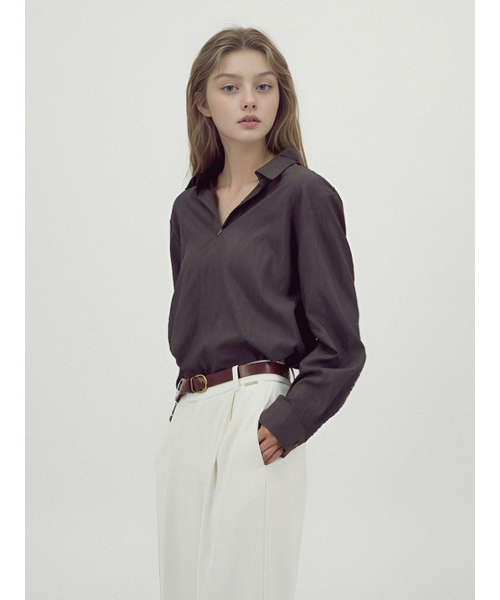 ACUD(アクド)の「Glossy Shirt Blouse _D.Brown(シャツ/ブラウス・レディース・ダークブラウン・FREE)」の4枚目の写真