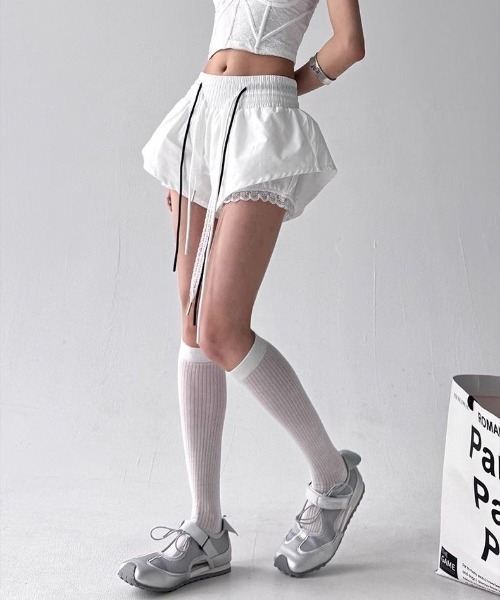 pyornim(ピョルニム)の「レースレイヤード ルームショーツ パジャマ ショートパンツ(その他パンツ・レディース・ホワイト/ブラック・M/L)」の3枚目の写真