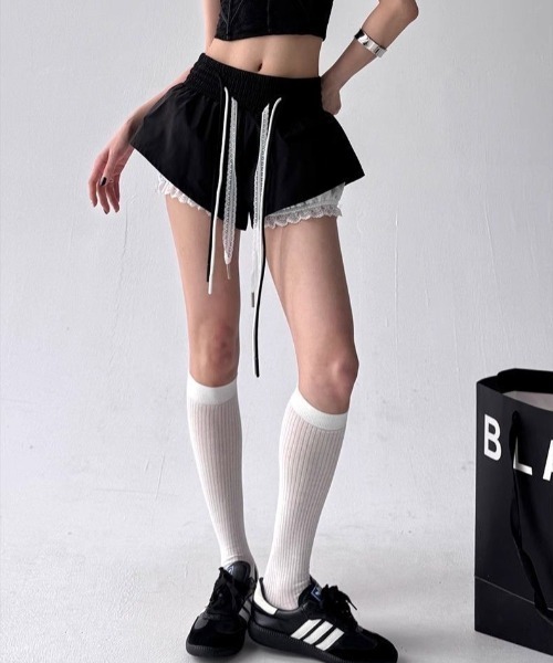 pyornim(ピョルニム)の「レースレイヤード ルームショーツ パジャマ ショートパンツ(その他パンツ・レディース・ホワイト/ブラック・M/L)」の5枚目の写真