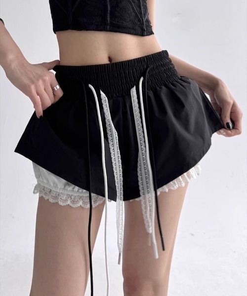 pyornim(ピョルニム)の「レースレイヤード ルームショーツ パジャマ ショートパンツ(その他パンツ・レディース・ホワイト/ブラック・M/L)」の7枚目の写真