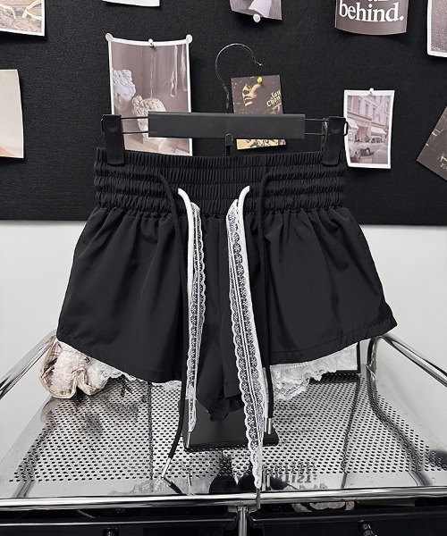 pyornim(ピョルニム)の「レースレイヤード ルームショーツ パジャマ ショートパンツ(その他パンツ・レディース・ホワイト/ブラック・M/L)」の9枚目の写真