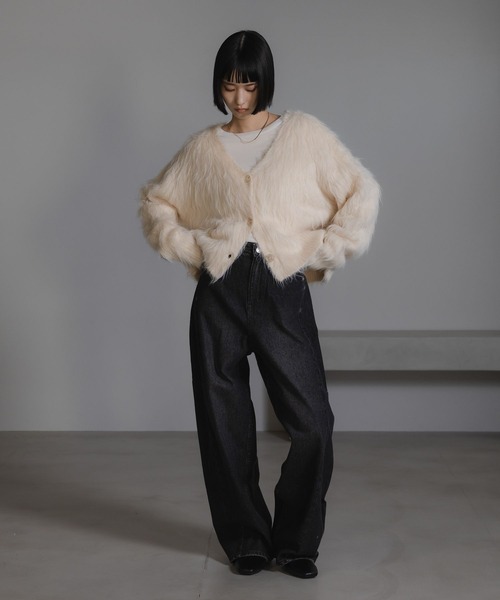 LOWRYS FARM(ローリーズファーム)の「シャギーショートVカーディガン 632263(カーディガン/ボレロ・レディース・アイボリー/ブルー/グレー/イエロー・FREE)」の6枚目の写真