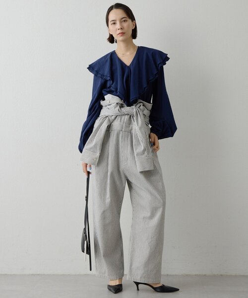 Whim Gazette（ウィムガゼット）の「ローンフリルブラウス（シャツ/ブラウス・レディース・ネイビー/オフホワイト・FREE）」の16枚目の写真